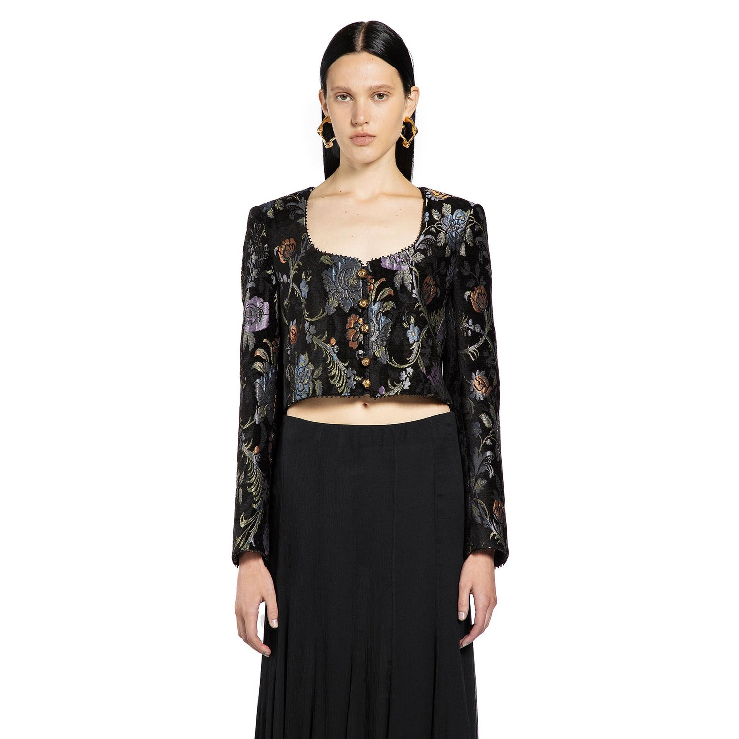 Cropped Spencer Jacket In Brocade - 7