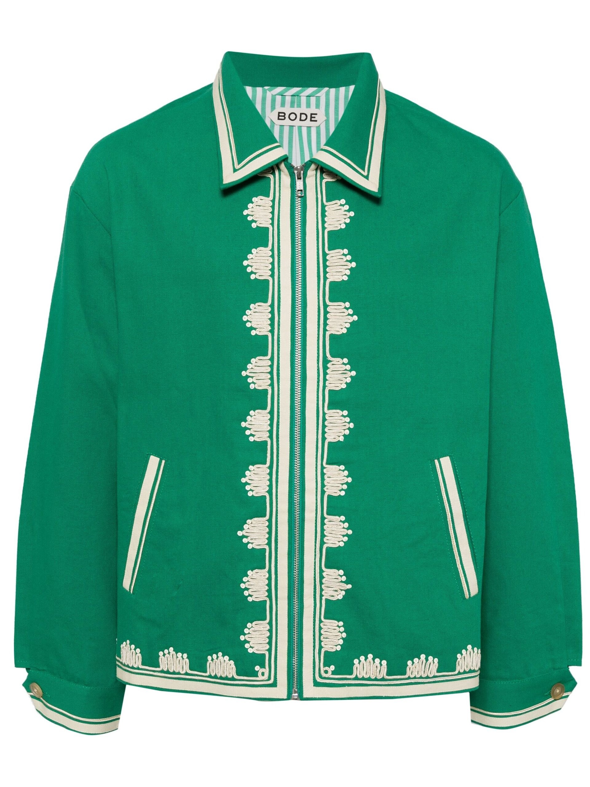 Green Embroidered Edges Cotton Shirt Jacket - 1