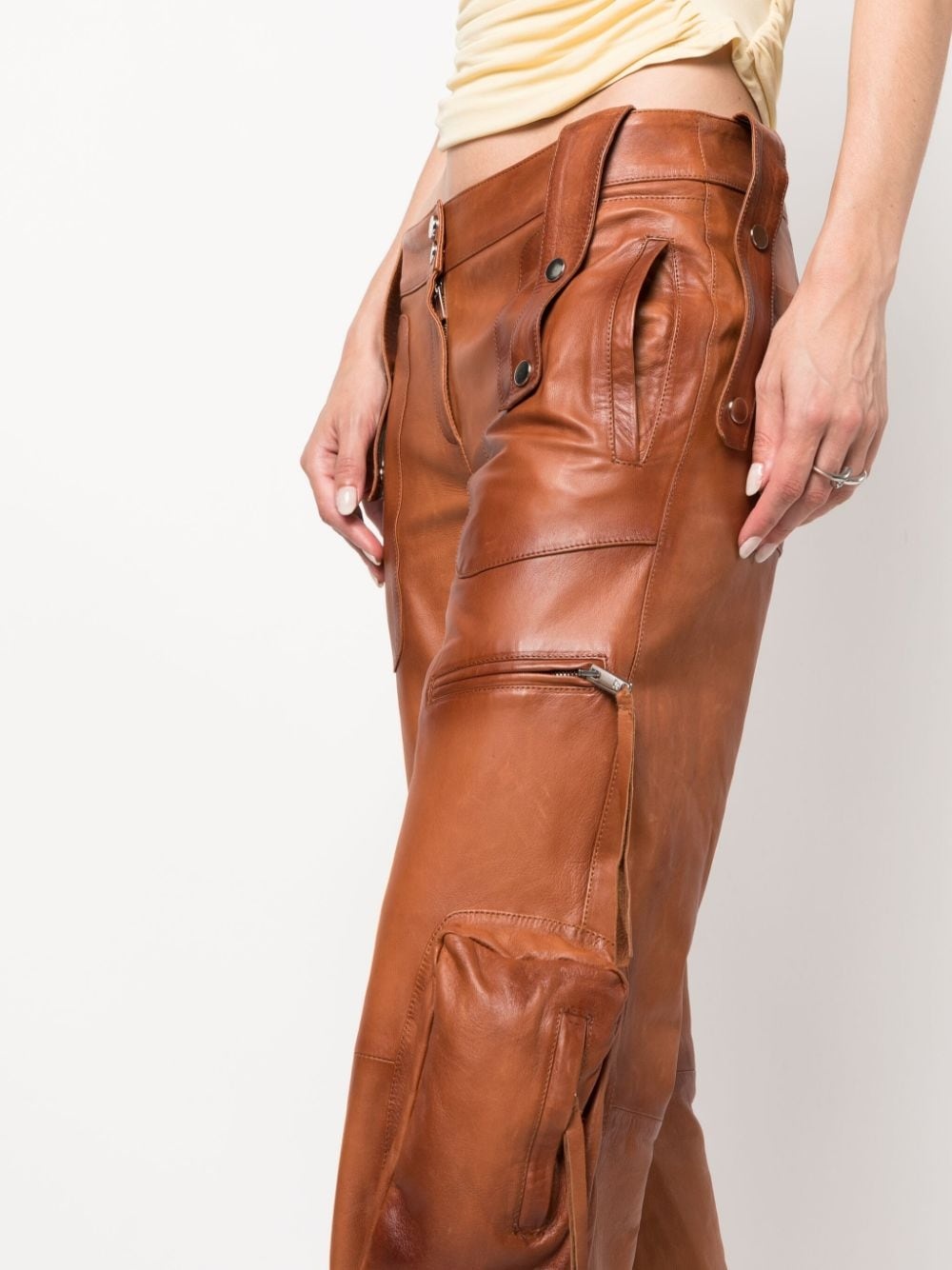 slim-cut leather cargo trousers - 5
