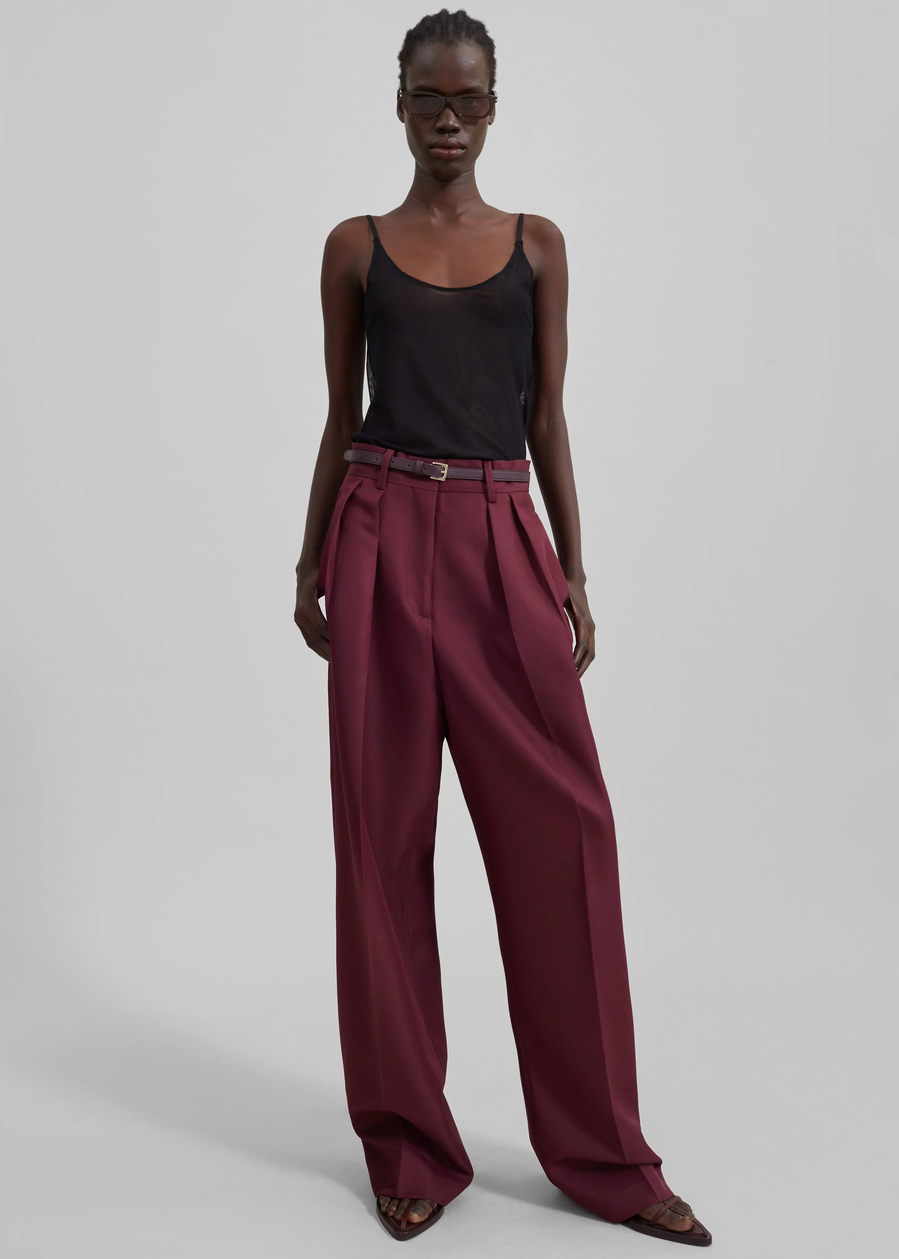 Tansy Pleated Trousers - Burgundy - 1