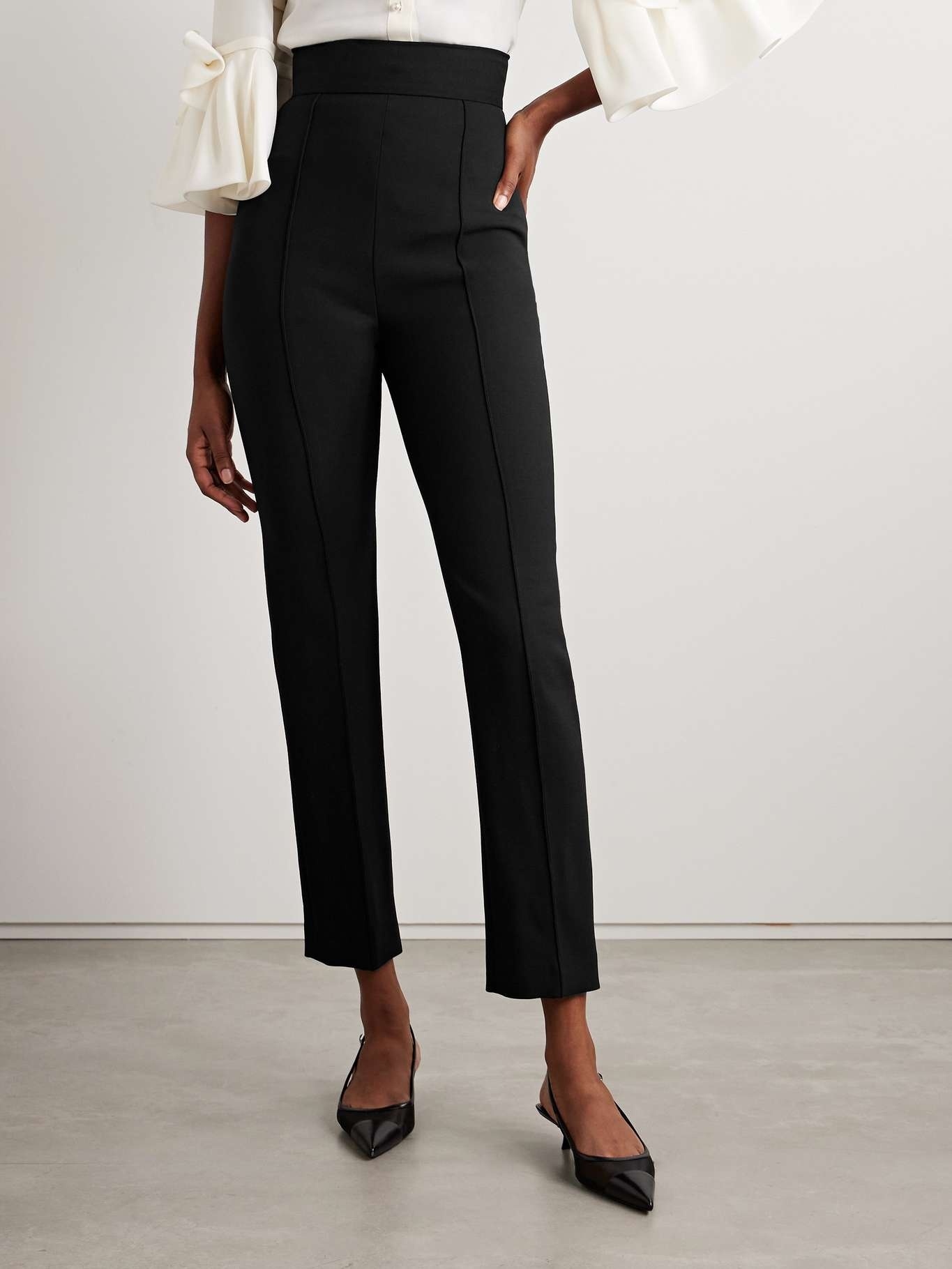 Cropped wool-blend crepe slim-leg pants Black - 3
