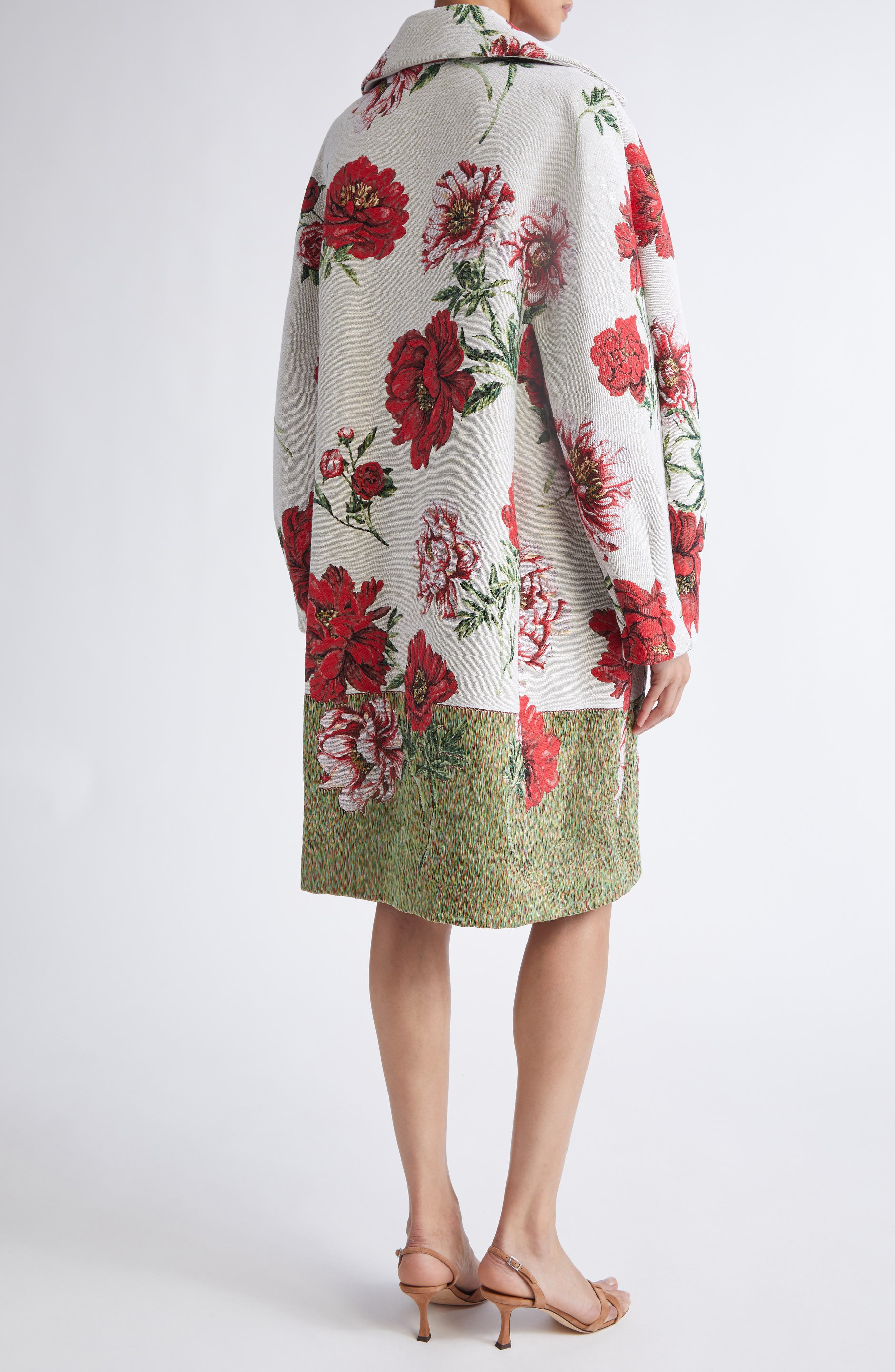 Oscar de la Renta Peony Jacquard Coat in Grey Multi at Nordstrom - 2