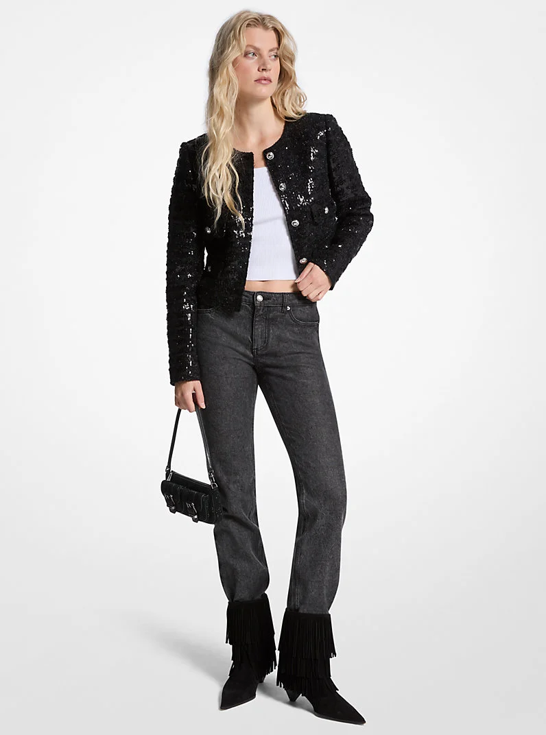 Sequined Tweed Cropped Jacket - 1