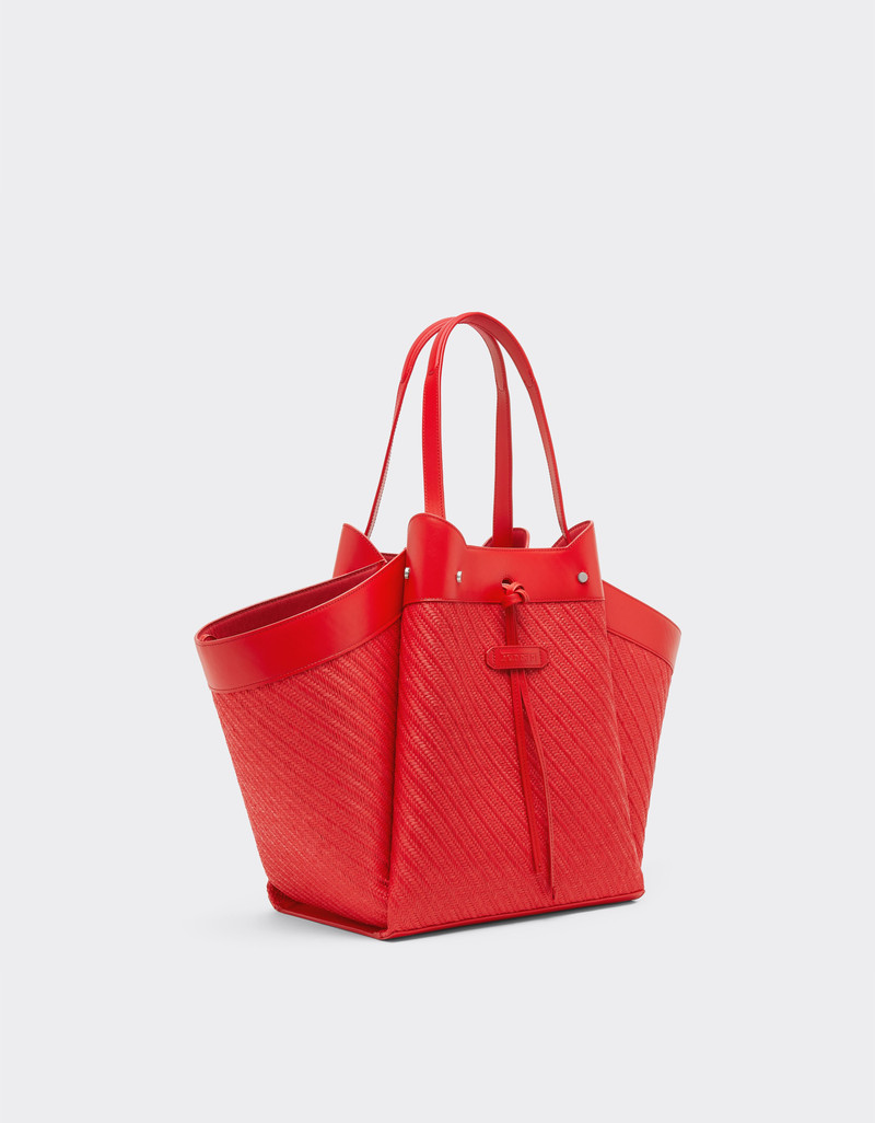 Large Ferrari raffia and leather tote bag 3