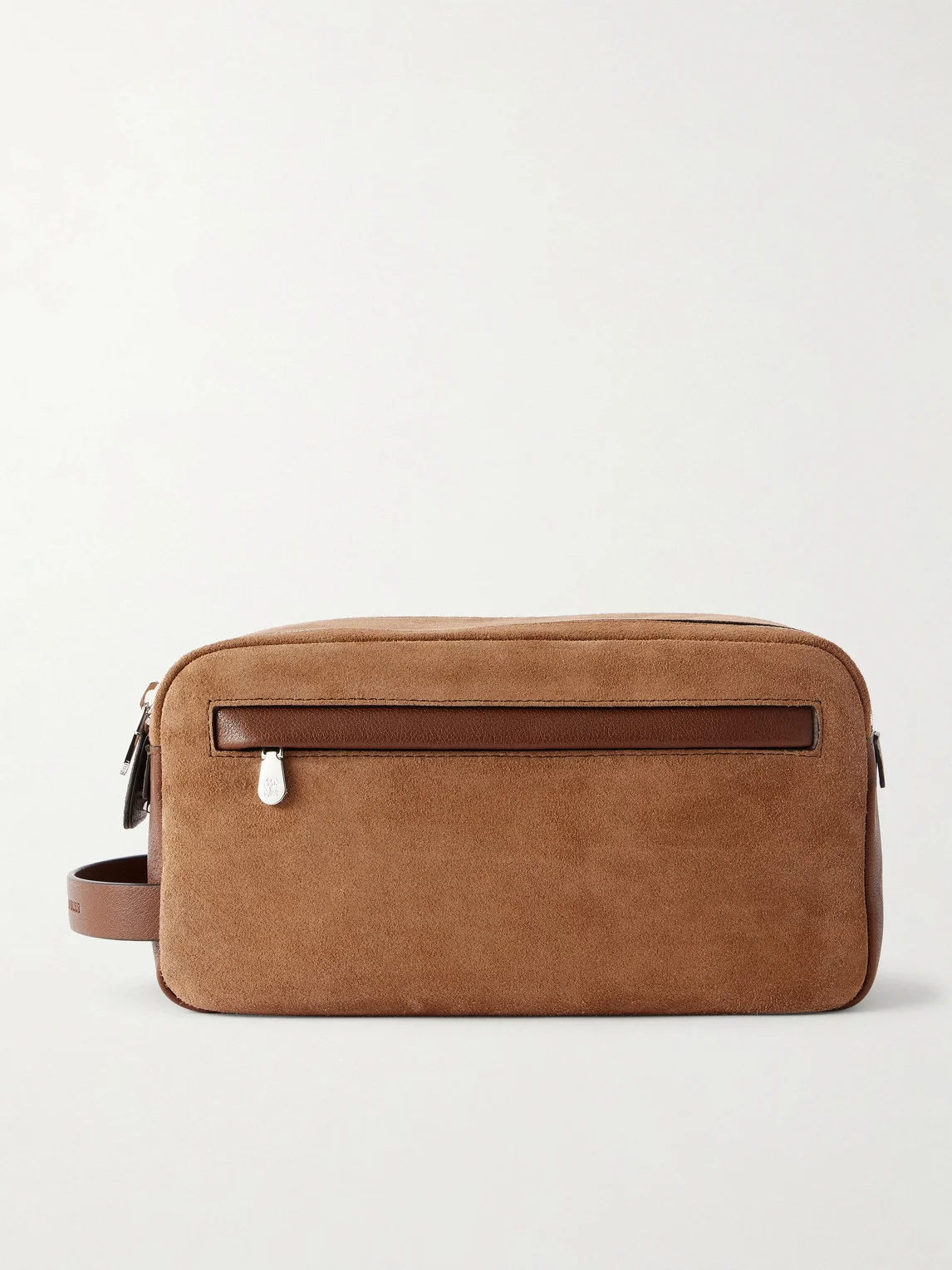 Leather-Trimmed Suede Wash Bag - 1