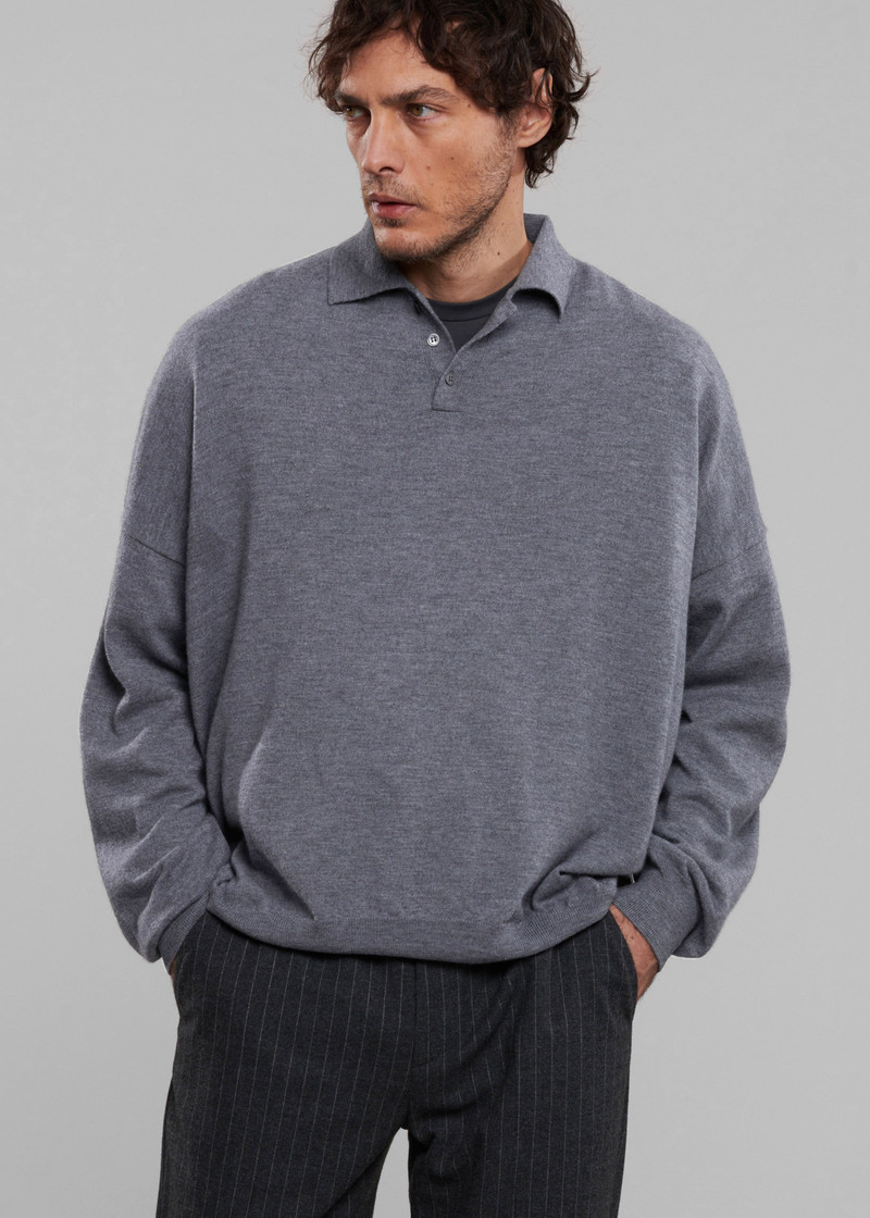 Meriel Wool Polo Sweater - Grey 11