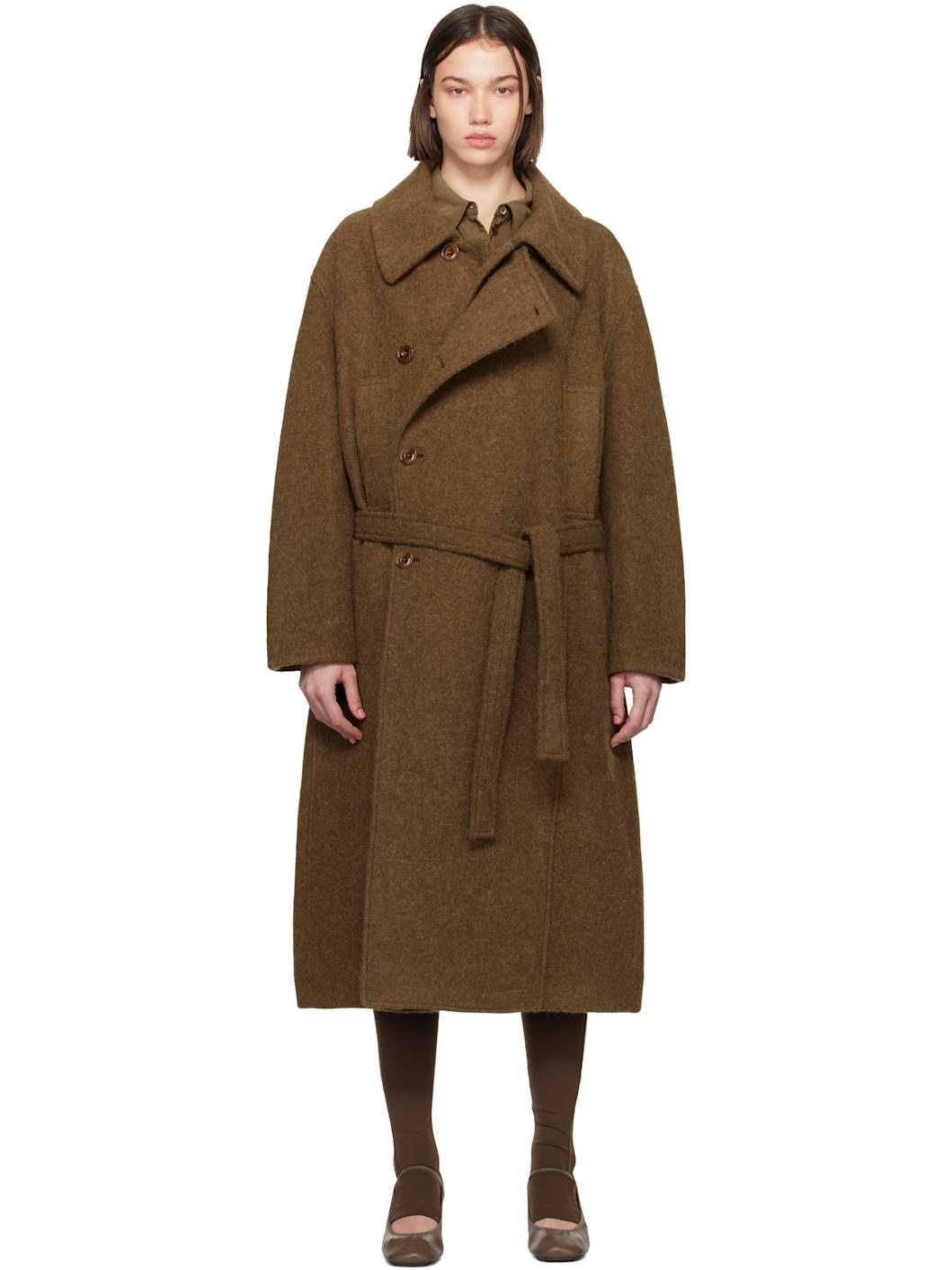 Brown Asymmetrical Bathrobe Coat - 1