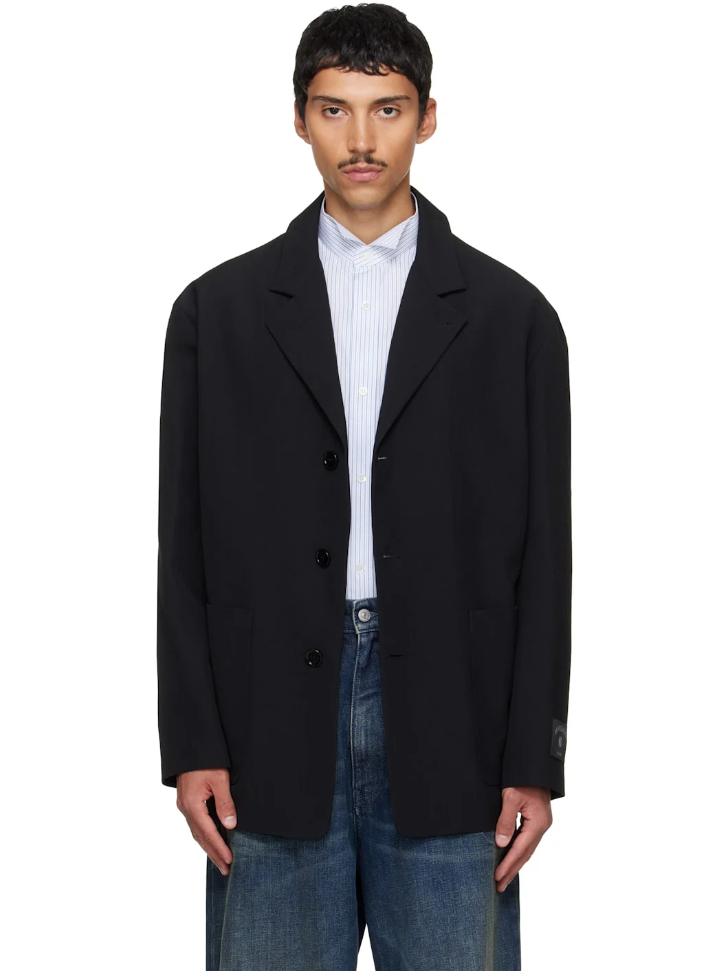 Black Wool Blend Suit Blazer - 1