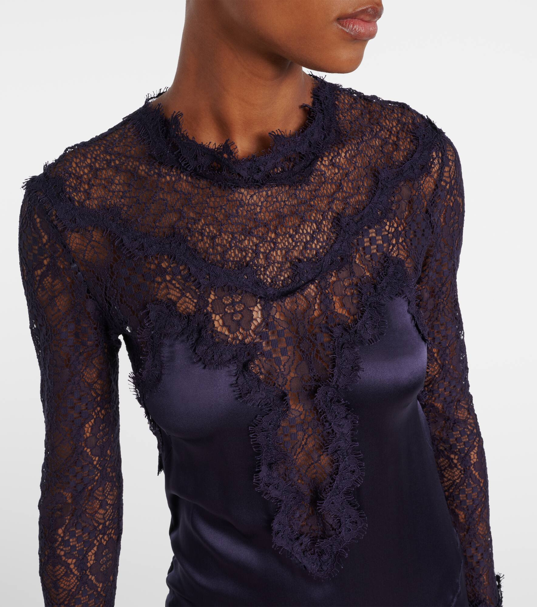 Dolores lace-trimmed silk-blend satin gown - 4