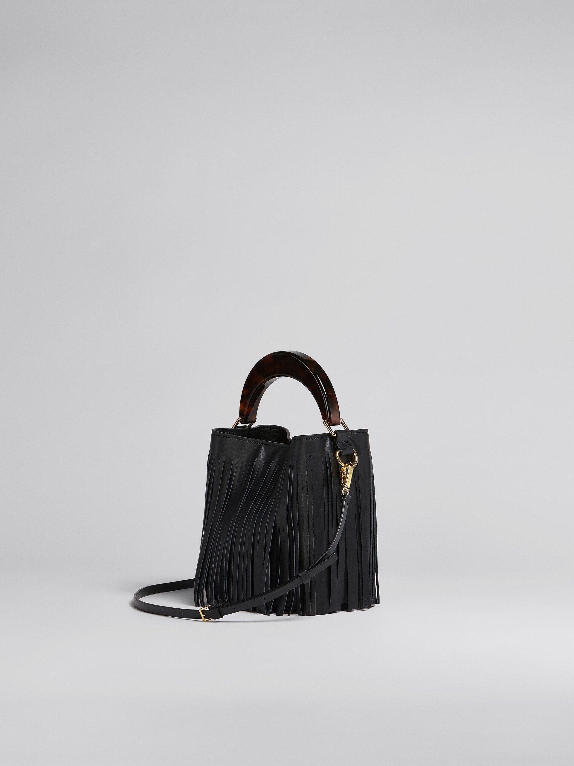VENICE SMALL BUCKET IN BLACK LEATHER WITH FRINGES - 3