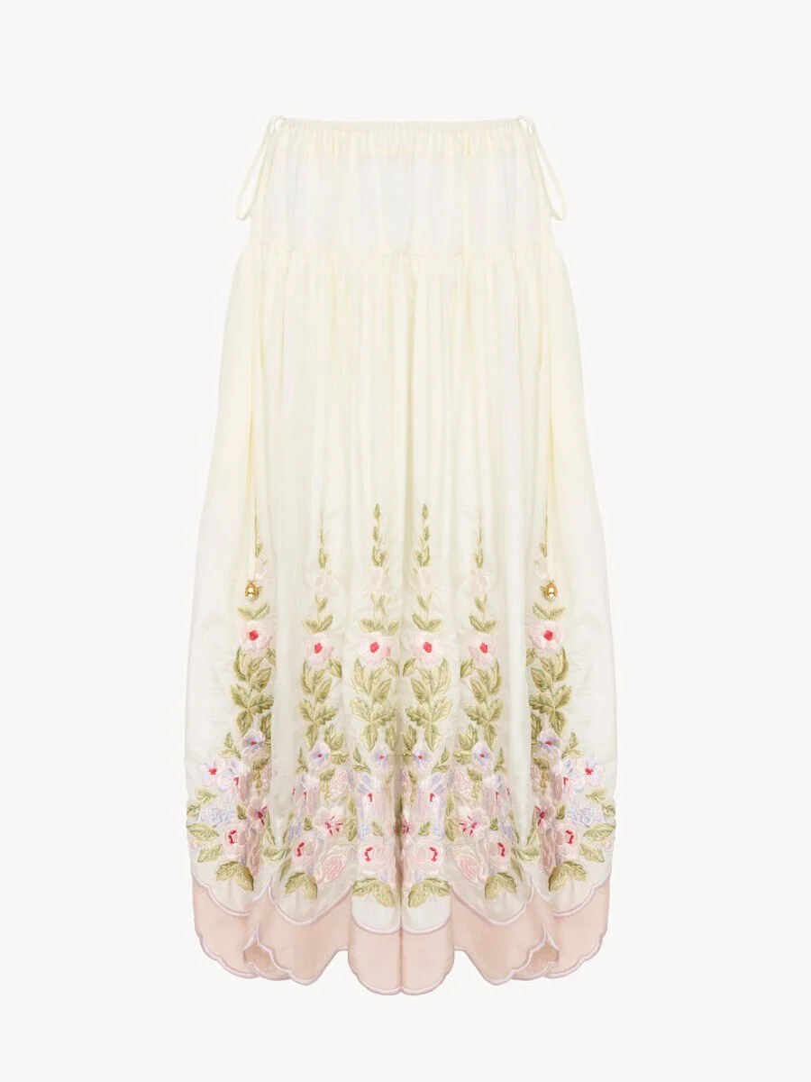 GATHERED LONG SKIRT IN TECHNICAL TAFFETA - 1