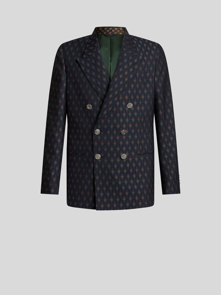 WOOL AND COTTON JACQUARD BLAZER - 1