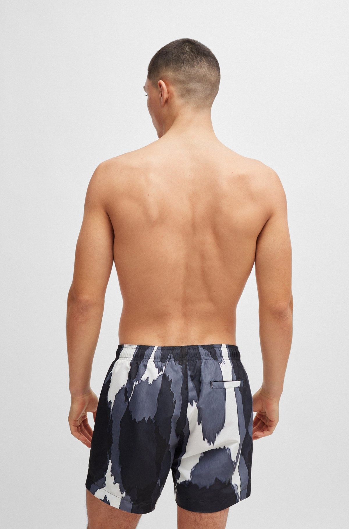 SEASONAL-PRINT QUICK-DRY SWIM SHORTS WITH METALLIC LOGO - 4