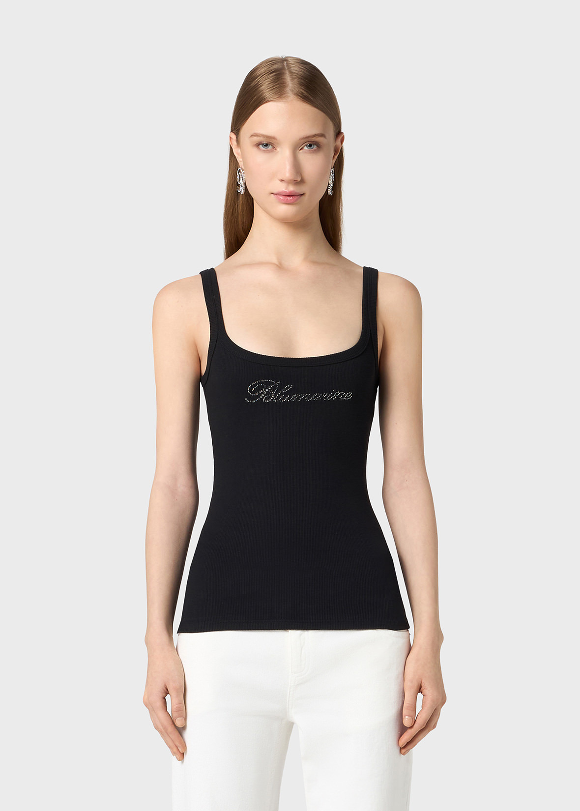 RIBBED TOP WITH BLUMARINE RHINESTONE EMBROIDERY - 3