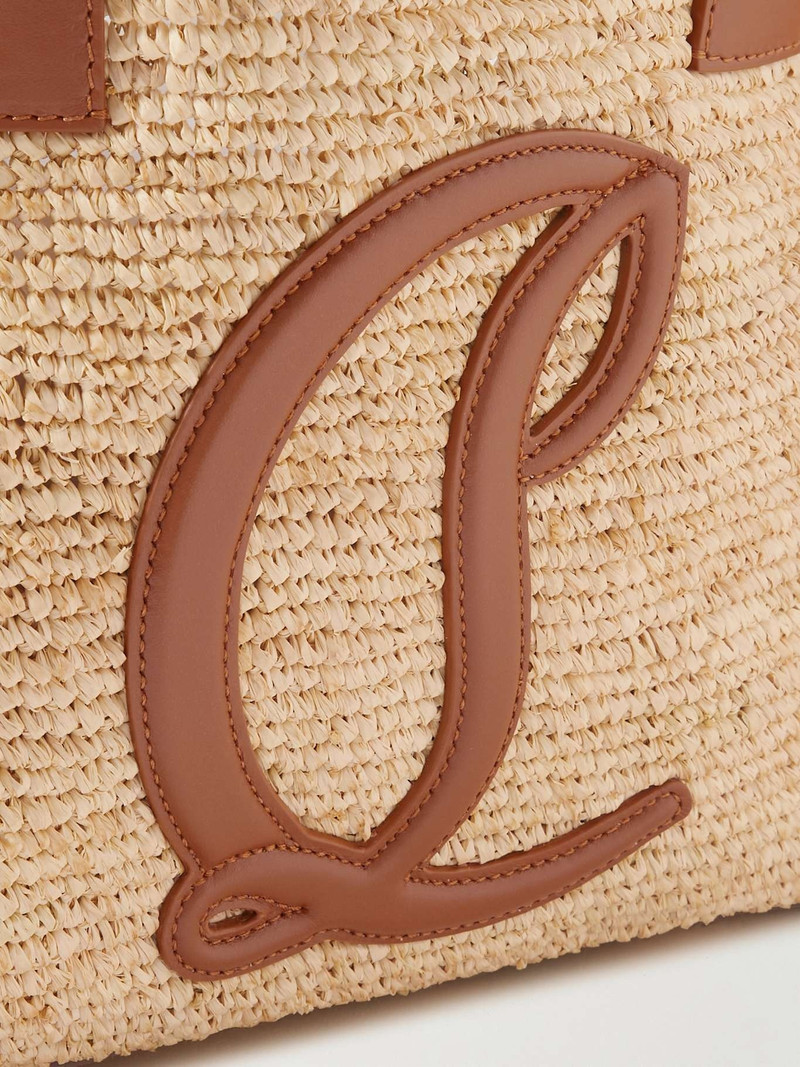 By My Side small leather-trimmed raffia tote 4