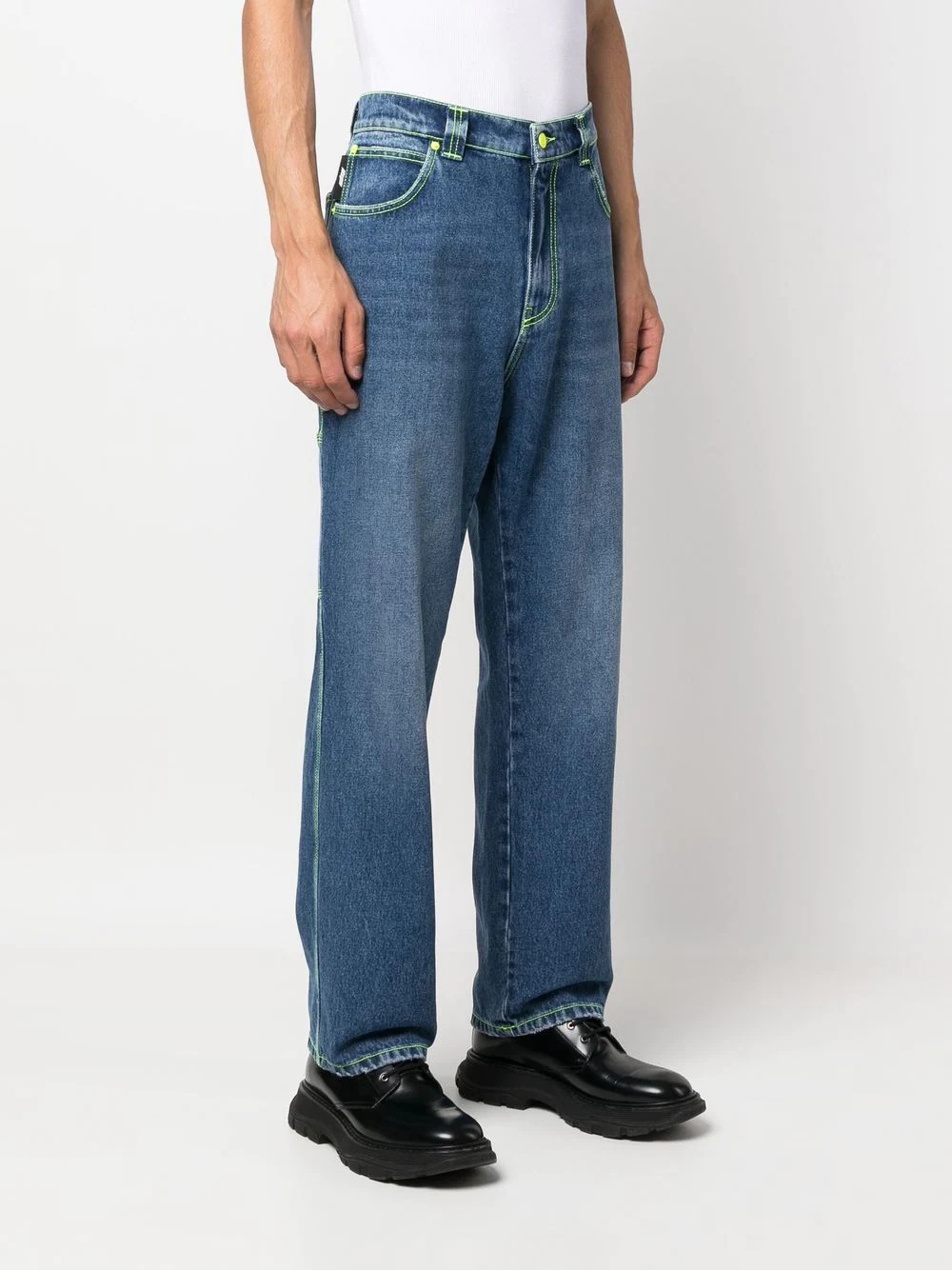 contrast-stitch straight leg jeans - 3