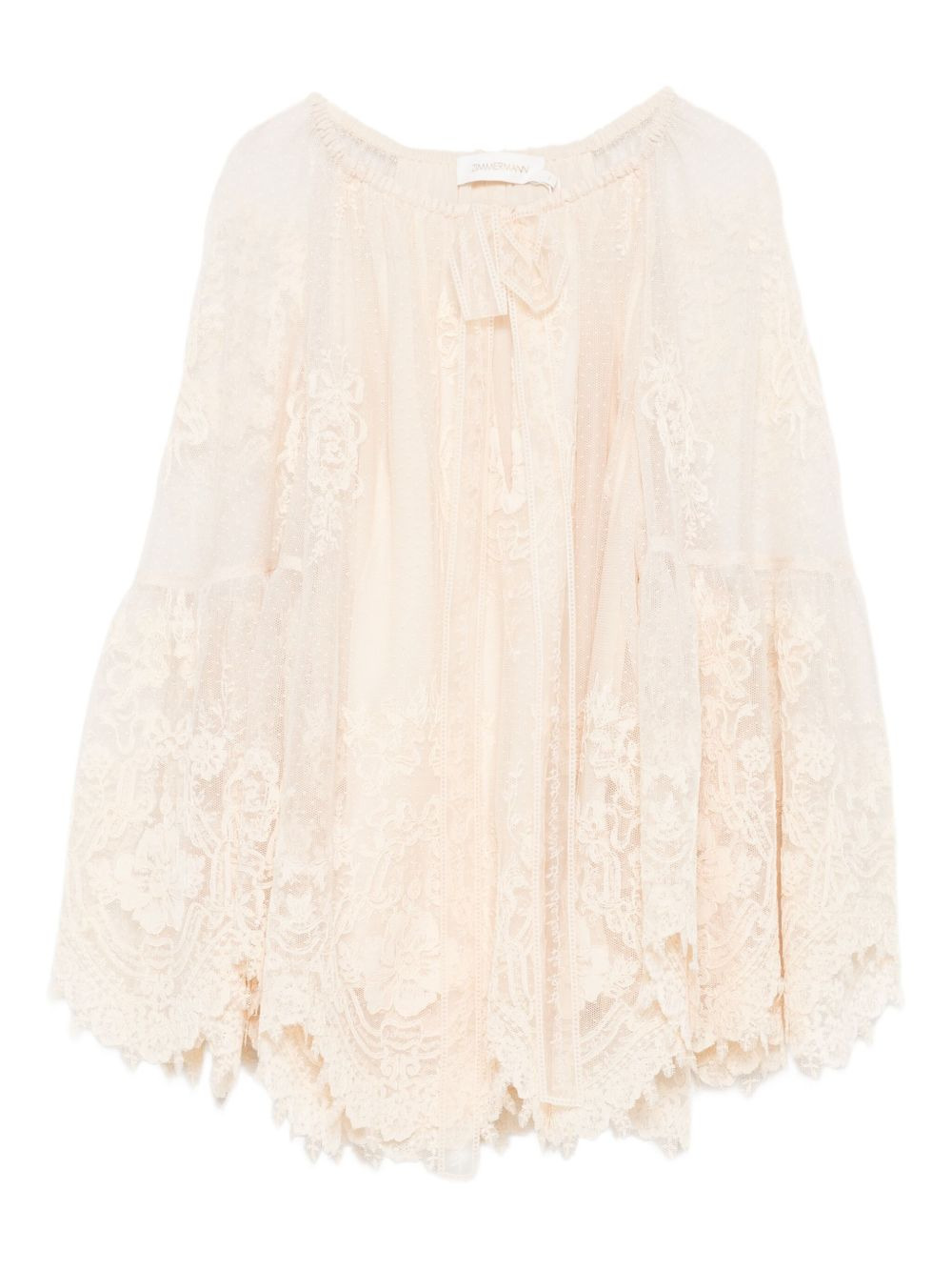 lace-trimmed bell-sleeve blouse - 1