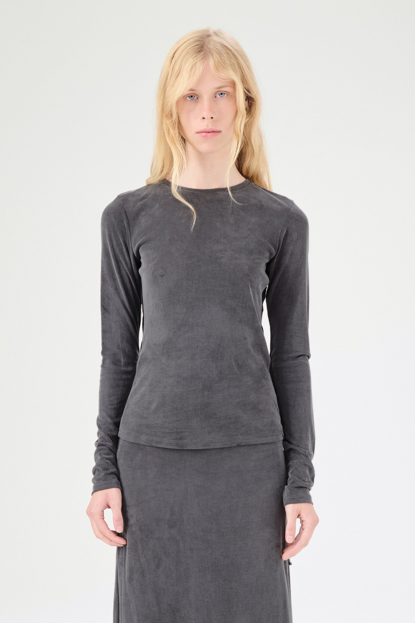 Super Slim Longsleeve Dark Grey Lace Cupro. 100% Tencel Luxe Womens Slim Longsleeve T-Shirt With Lac - 3