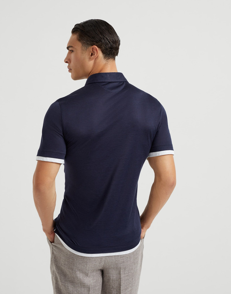 Brunello Cucinelli Silk and cotton jersey shirt-style collar polo with faux-layering outlook