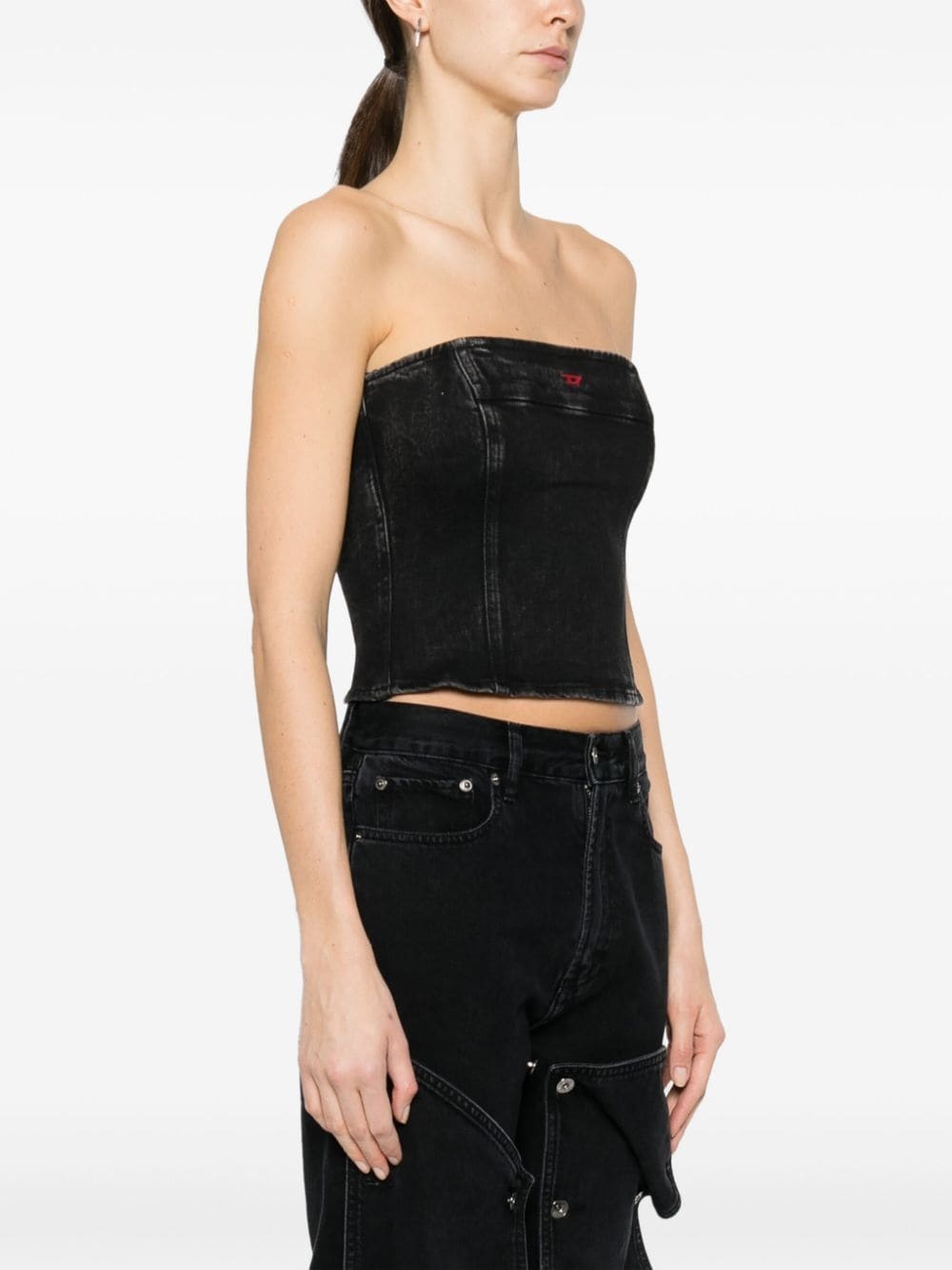 strapless denim crop top - 3