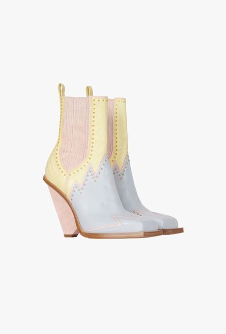 Tricolor leather and suede studded Taylor cowboy ankle boots - 2