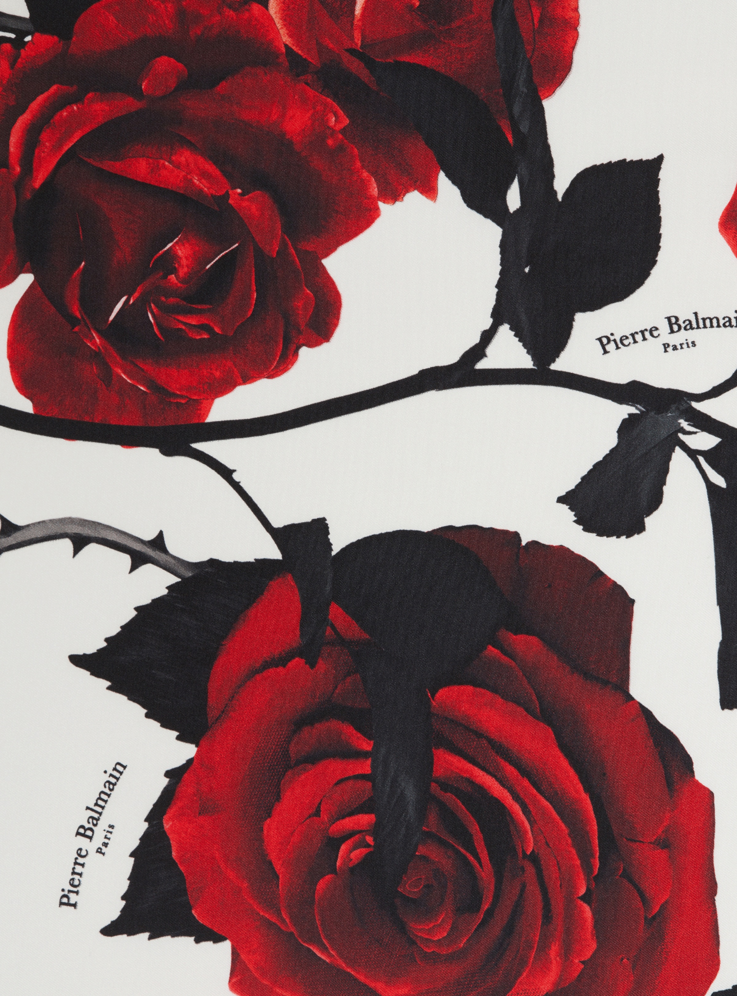 Red Roses and Polka Dots printed silk scarf - 3