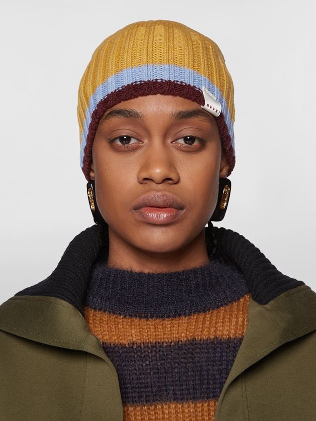 YELLOW VIRGIN WOOL RIBBED BEANIE - 2