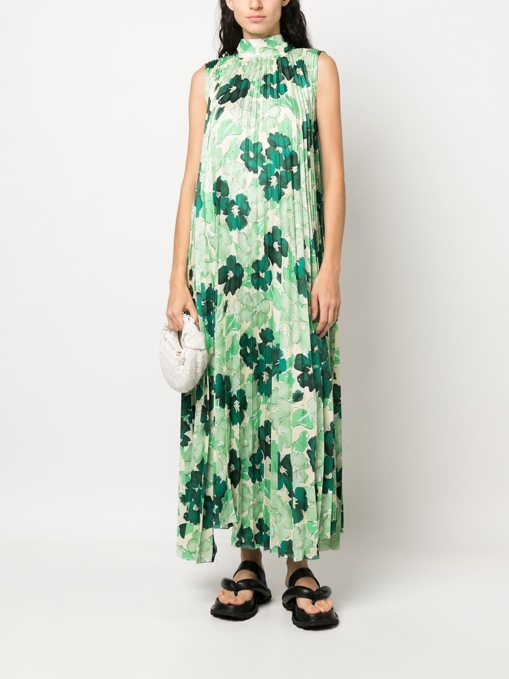 floral-print pleated long dress - 2