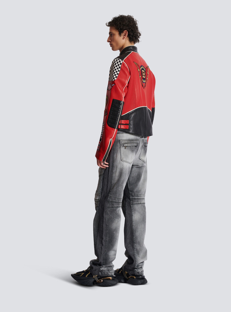 Lambskin jacket with Balmain Racing patches 4