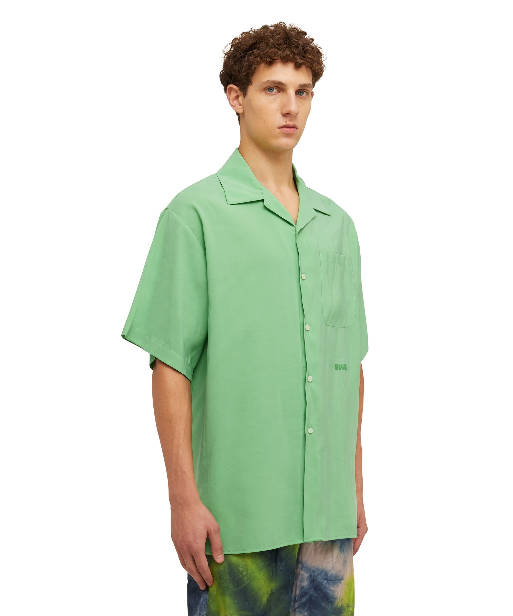 Solid color viscose fluid short-sleeved shirt - 4