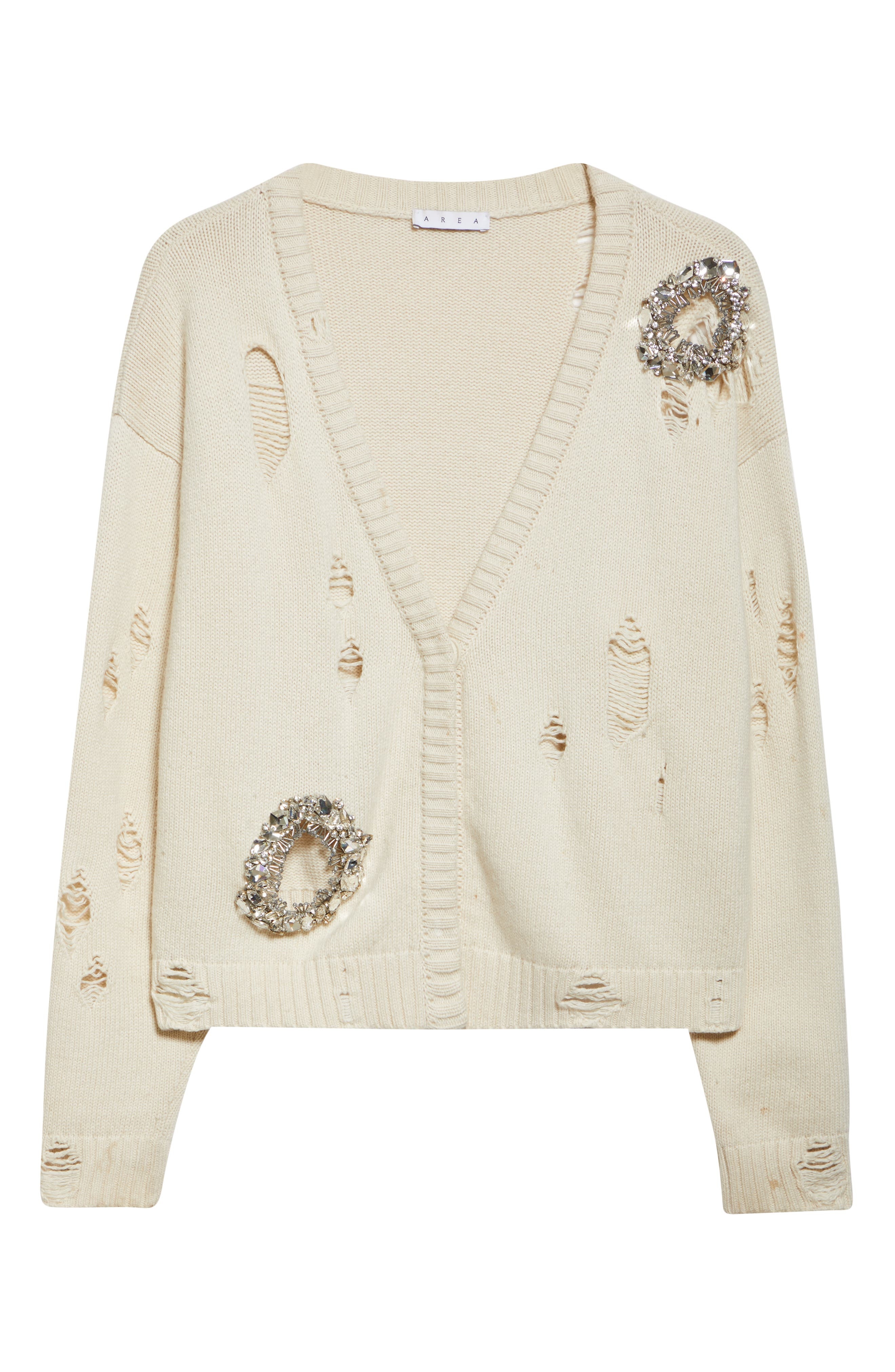 Area Distressed Crystal Cardigan in Cream at Nordstrom - 5
