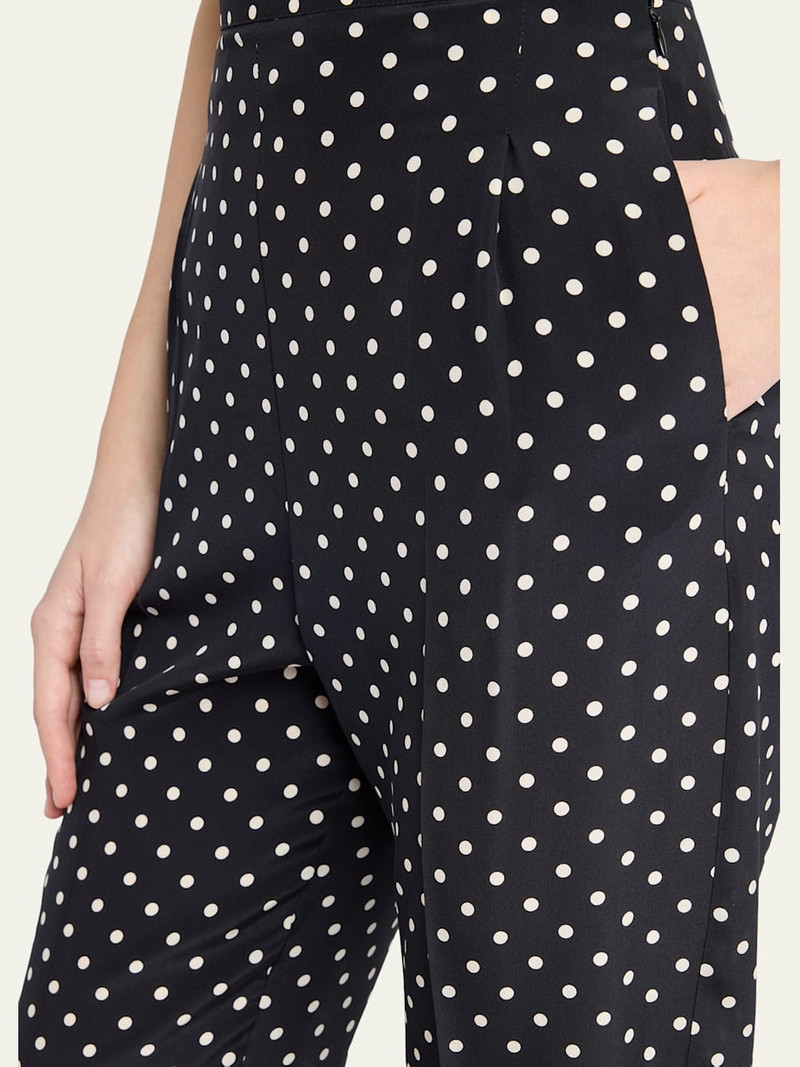 Polka-Dot Silk Straight-Leg Ankle Pants 5