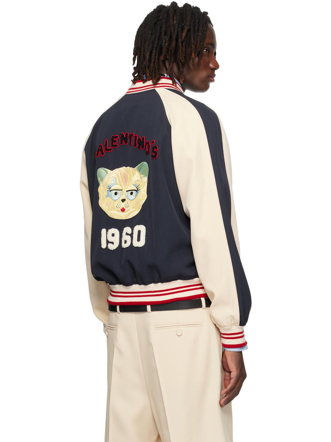 Navy & Beige 'Le Chat De La Maison' Patch Bomber Jacket - 3