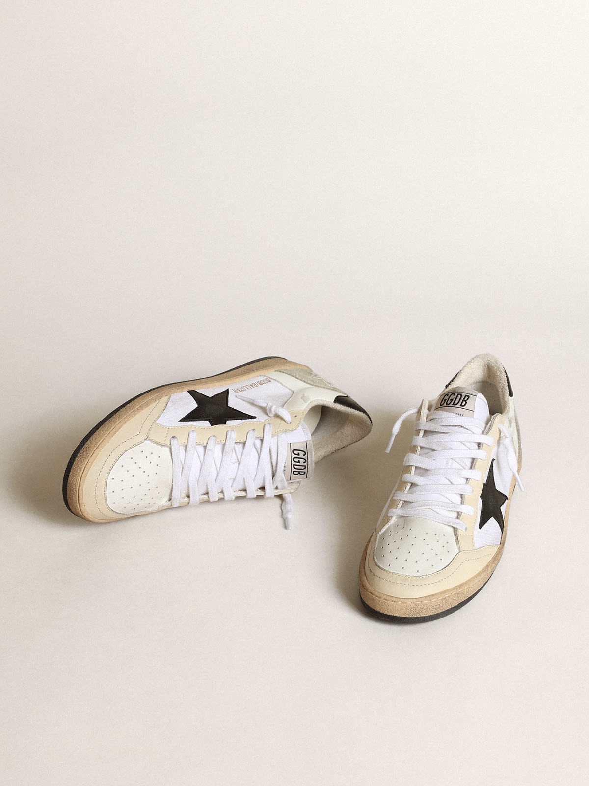 Women’s Ball Star sneakers in white canvas and leather with ivory leather inserts and black nappa le - 2