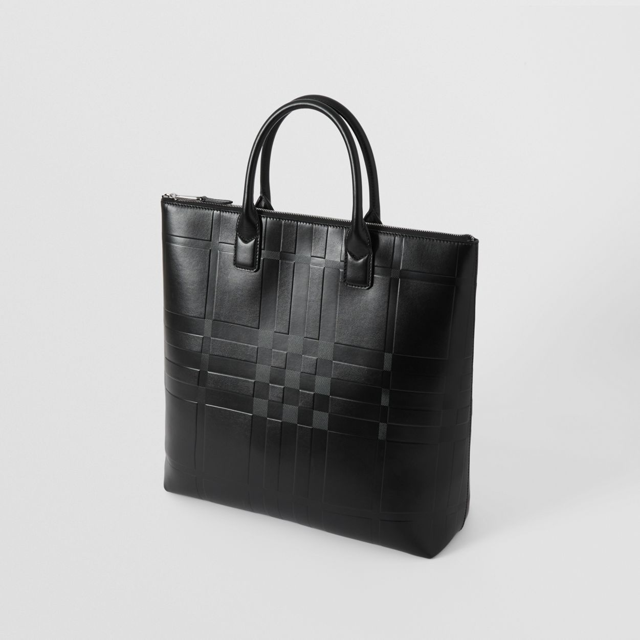 Embossed Check Leather Tote - 4