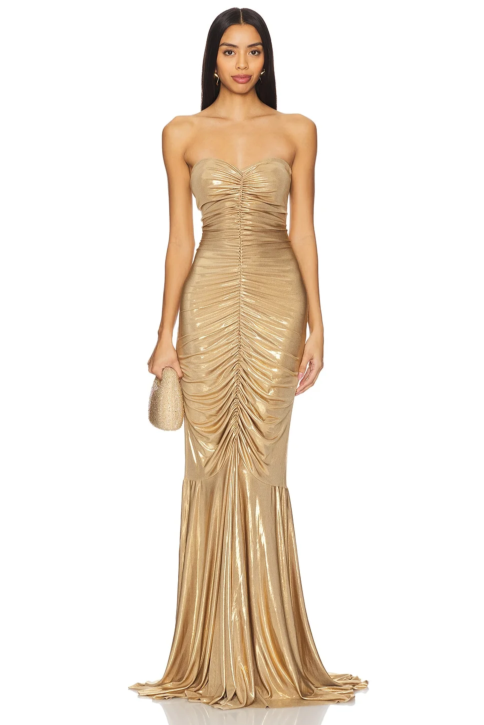Strapless Shirred Front Fishtail Gown - 1