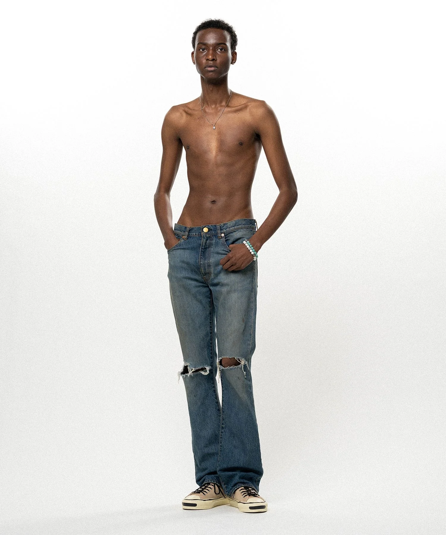 Distressed Slim Bootcut Denim Pants - 1
