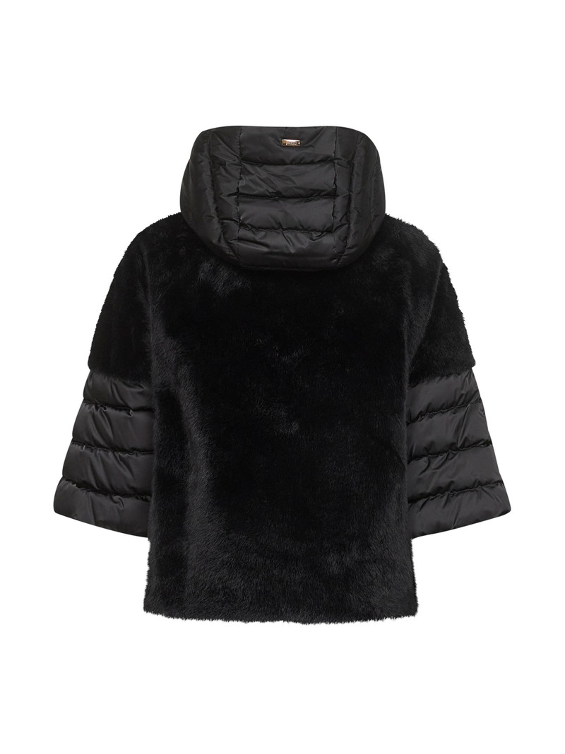 Herno Black satin and lady alternative fur cape outlook