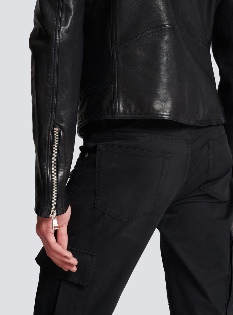 Zipped leather biker jacket 8