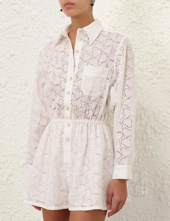 Crush Embroidered Playsuit - 2