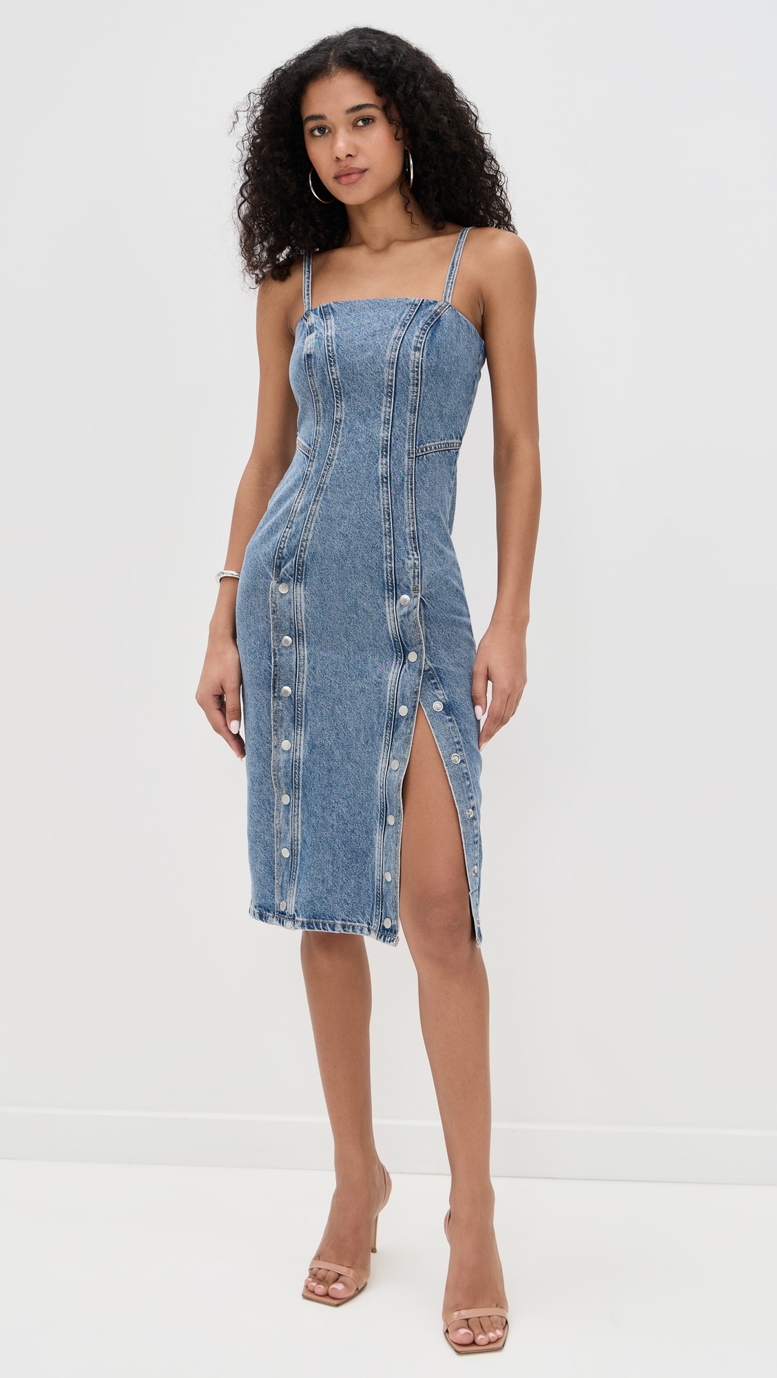 Colored Denim Snap Dress - 1