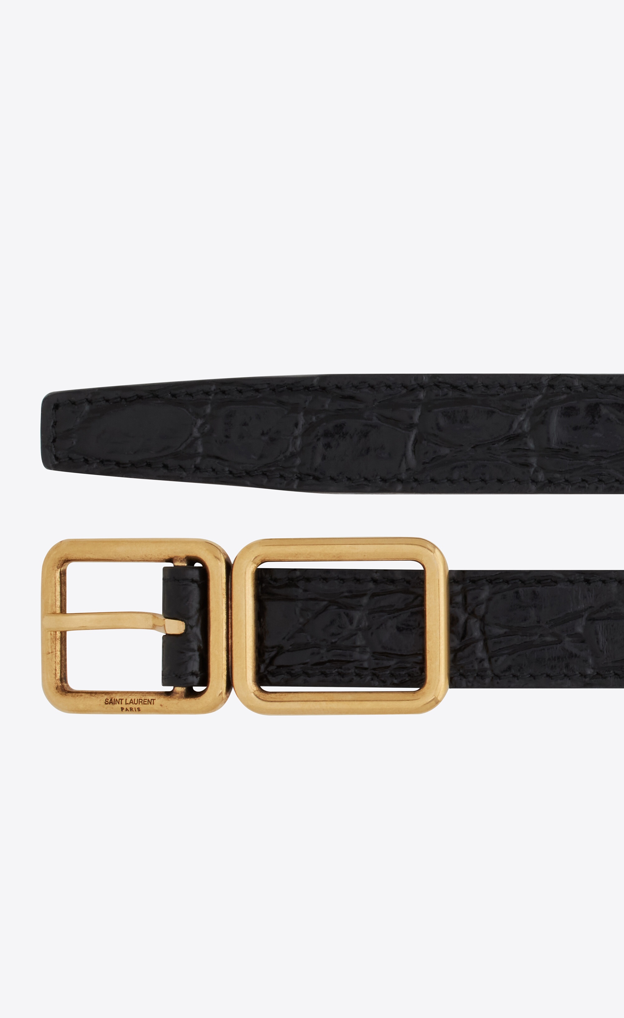 double cadre buckle thin belt in crocodile- embossed leather - 3