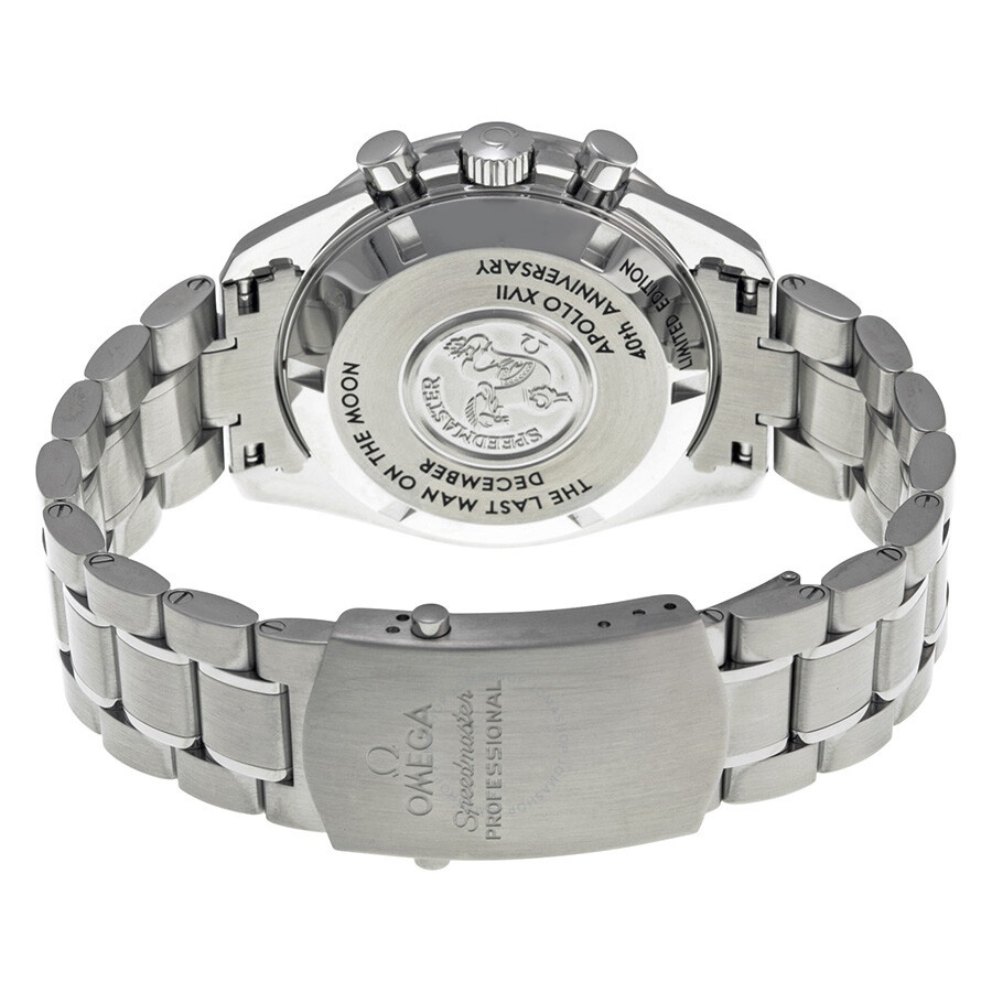 Pre-owned Omega Speedmaster Moonwatch Chronograph Tachymeter Silver Embossed with the Apollo XVII Di - 3