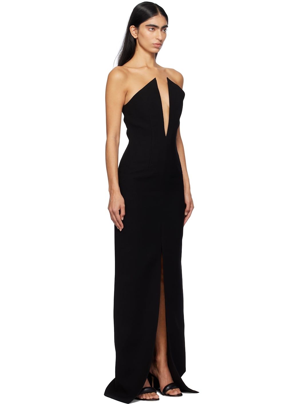 Black V-Neck Corsetted Maxi Dress - 2