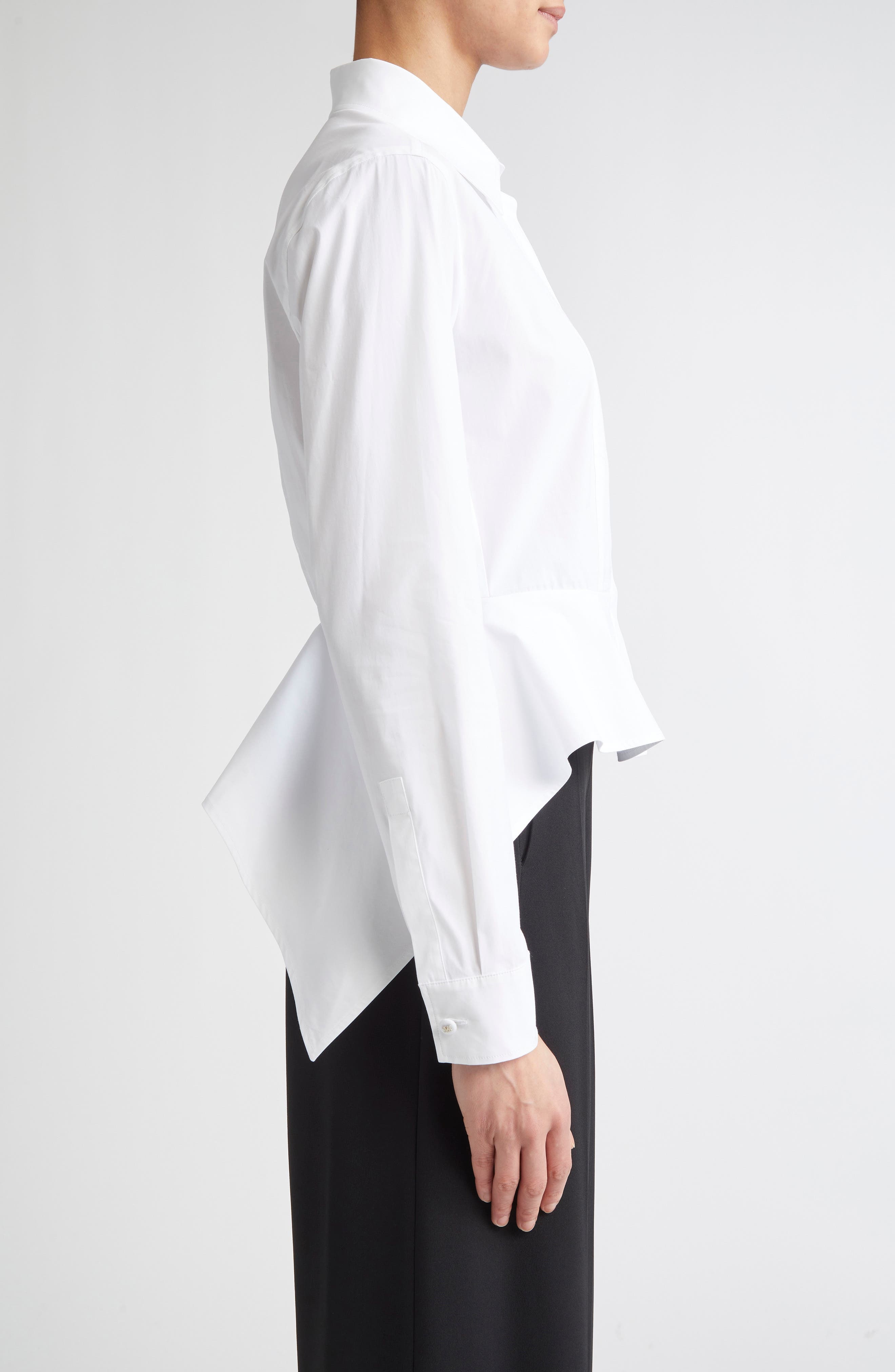 Max Mara Gamma Stretch Cotton Peplum Shirt in Optical White at Nordstrom - 3