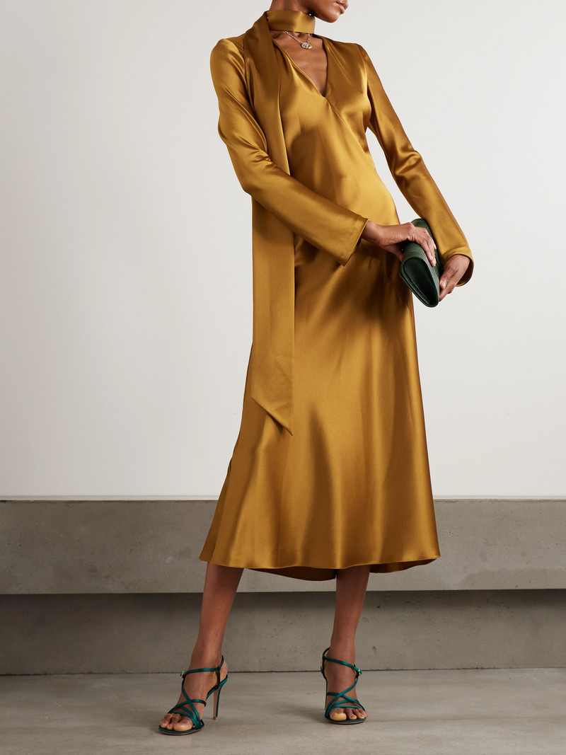 GALVAN Audrey Tie-detailed Satin Midi Dress outlook
