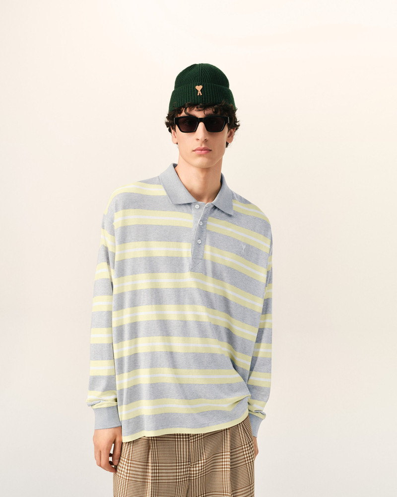 AMI Paris GREY AND YELLOW STRAPPED COTTON POLO outlook