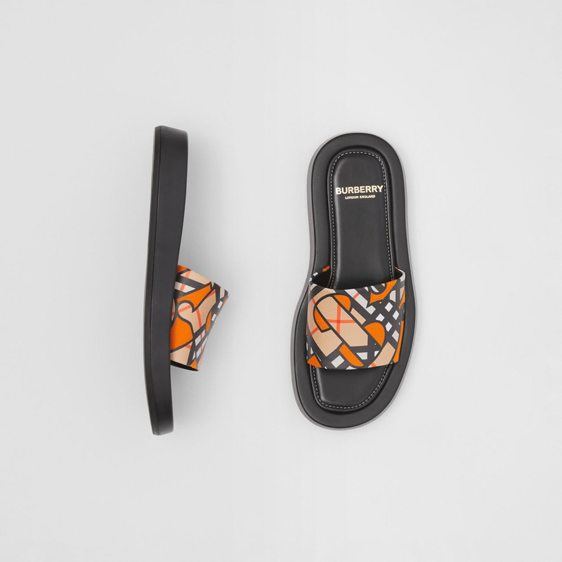 Burberry Monogram Print Linen Cotton Canvas Slides outlook