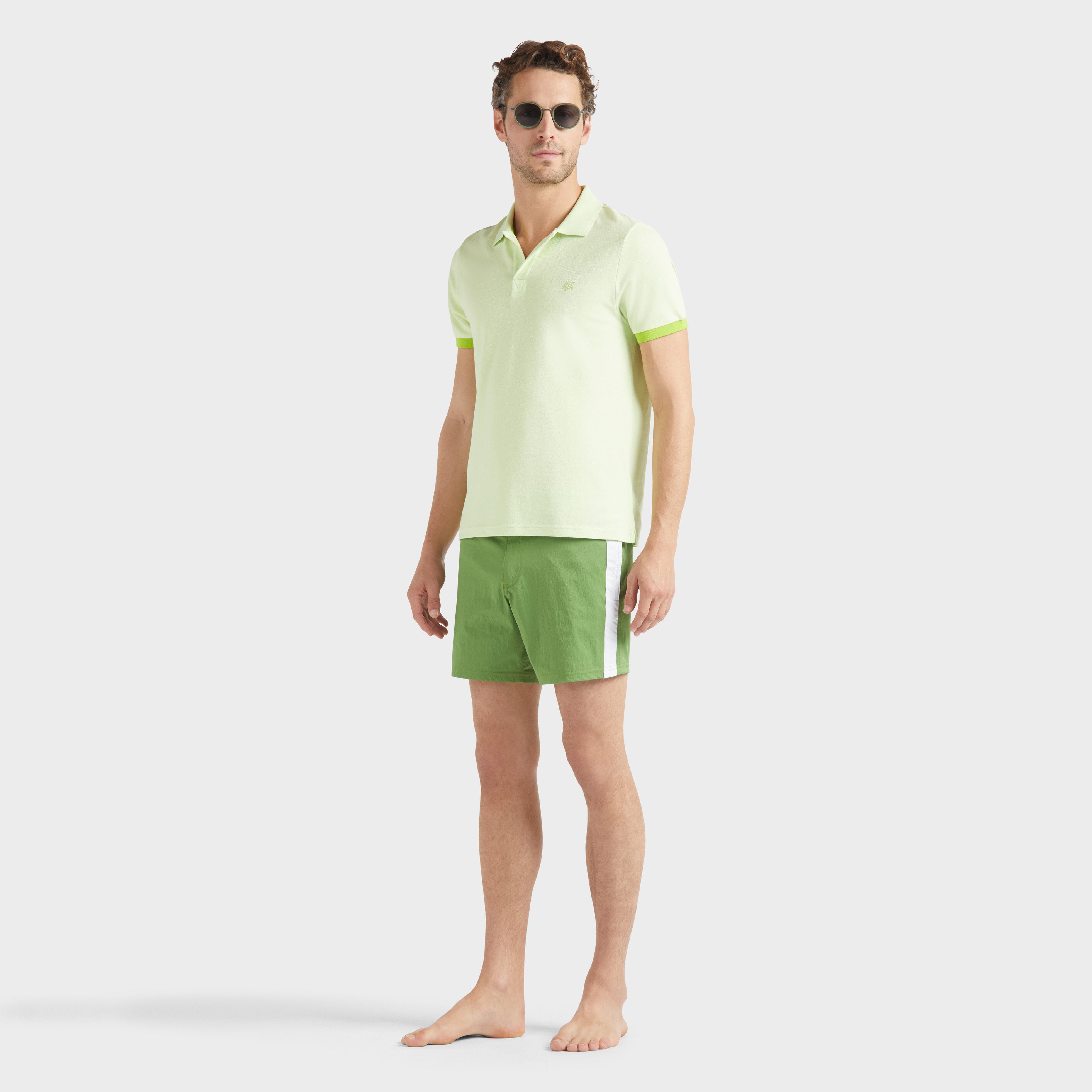 Men Stretch Swim Trunks Flat Belt Color Block - 5