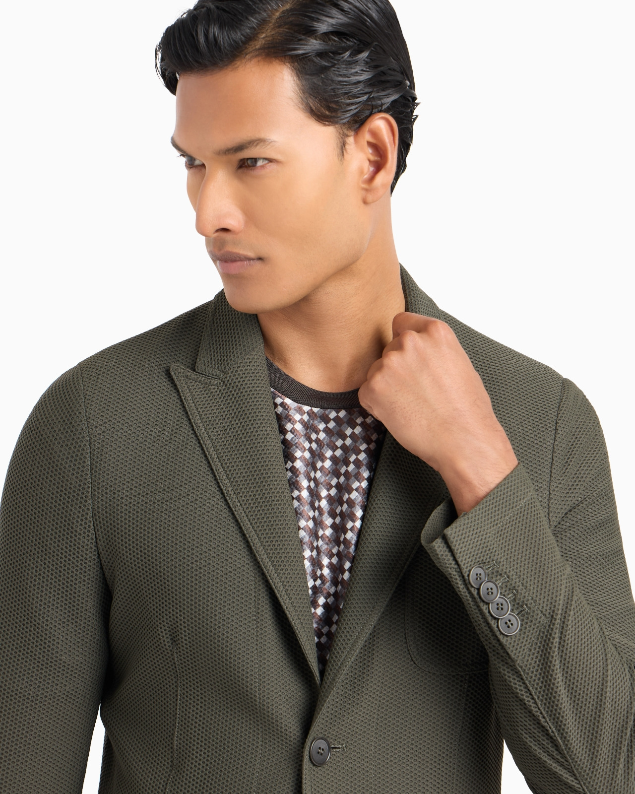 Single-breasted jacket in technical waffle fabric - 5